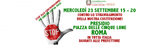 Presidio a Roma mercoledì 23 settembre contro lo stravolgimento della Costituzione