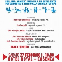 No ai tagli alla sanità: iniziativa a Cosenza con Ferrero