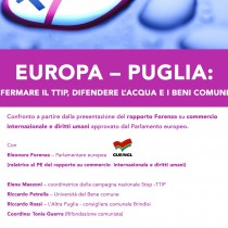 “Europa-Puglia: fermare il TTIP, difendere l’acqua e i beni comuni”, venerdì 15 luglio a Bari con Eleonora Forenza