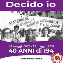 40 anni di legge 194, Prc: «Abolire obiezione di coscienza e garantire diritti a tutte»