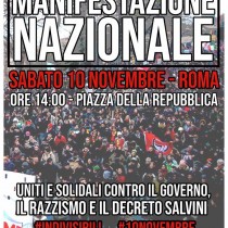 10 NOVEMBRE, MANIFESTAZIONE NAZIONALE A ROMA