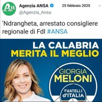 Meloni batte tutti, suo il primo arrestato dopo elezioni regionali in Calabria