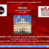 Rifondazione Comunista con i comitati contro l’autonomia differenziata Il 29 aprile presidi, flash mob e volantinaggi.