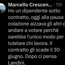 ACERBO (PRC): IMPRENDITORE ANNUNCIA LICENZIAMENTO OPERAIO CHE VOTA SI